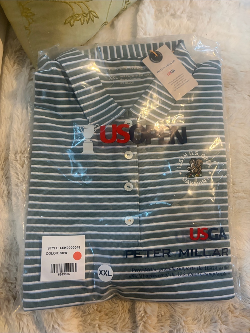 Peter Millar Striped Women Polo Shirt - Green & White - US Open Oakmont- 2XL